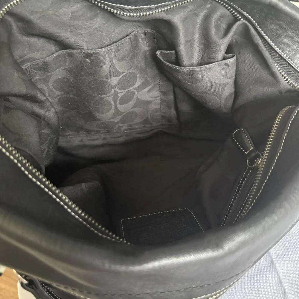 Vintage COACH BLACK East/West Soft Leather Duffle TASSEL Hobo Shoulder Bag Purse